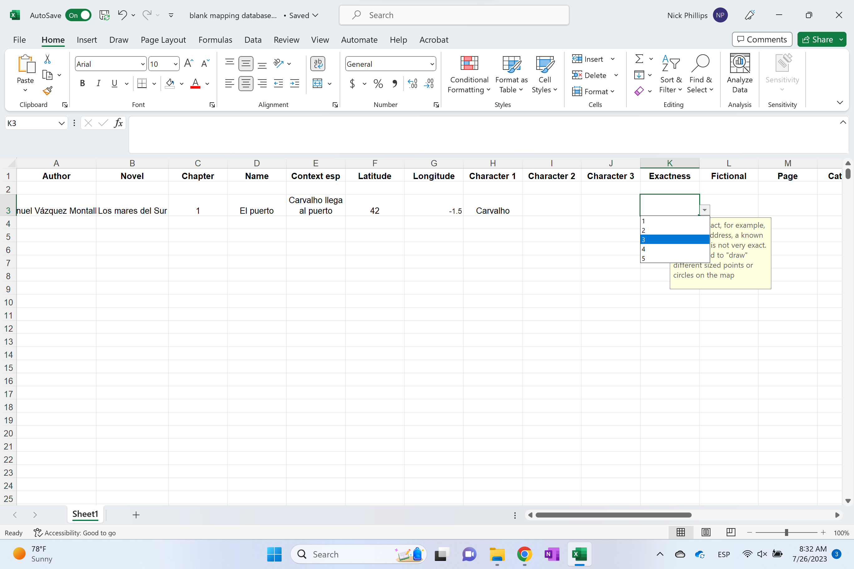 mapping column drop down menu